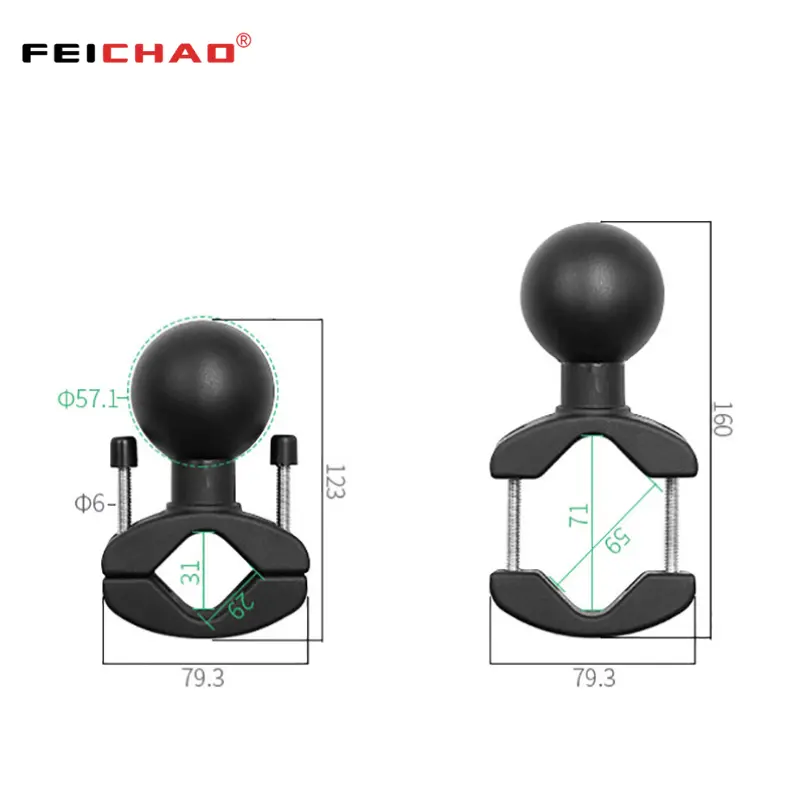FEICHAO2.25インチボールヘッドアダプタークランプホルダーモニターレコーダーブラケットチューブ固定ブラケットパッドスタンド30-51mmレールロッドマウント