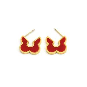 Boucles d'oreilles tendance en émail rouge plaqué or, acier inoxydable 316L, design durable et résistant - Product Image 1