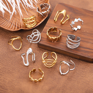 2026 Women's Trendy Irregular Shape 18k Gold Plated Stainless Steel Adjustable <b>Open</b> <b>Ring</b> Waterproof Fashion Jewelry - Product Image 1
