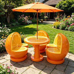 Ensemble <span class=keywords><strong>de</strong></span> <span class=keywords><strong>table</strong></span> et chaises <span class=keywords><strong>de</strong></span> café créatives en orange pour l'extérieur avec <span class=keywords><strong>parasol</strong></span> pour patio, café, jus <span class=keywords><strong>de</strong></span> fruits, décoration <span class=keywords><strong>de</strong></span> mobilier commercial amusant sur le thème des fruits - Product Image 5