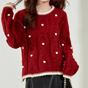 Maglione Borgogna a Trecce con Pon-Pon per <span class=keywords><strong>Donna</strong></span> - Top Retrò e Carino - Product Image 3