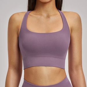 Vêtements de sport sans couture, soutien-gorge de sport à col carré, haut court en tricot côtelé, haut de <span class=keywords><strong>yoga</strong></span> uni <span class=keywords><strong>pour</strong></span> femmes, soutien-gorge de sport <span class=keywords><strong>dos</strong></span> nageur - Product Image 5