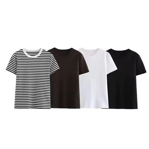 T-<span class=keywords><strong>shirt</strong></span> à <span class=keywords><strong>col</strong></span> <span class=keywords><strong>rond</strong></span> à manches courtes pour femmes 2025 printemps nouveau style confortable multifonctionnel simple ajusté - Product Image 1