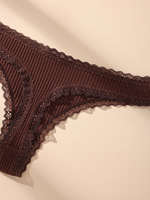 Tanga de algodón acanalado sólido para mujer al por mayor, de punto, con encaje, tiro bajo, suave, transpirable, talla grande, con lazo, OEM ODM
