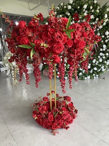 Wholesale Wedding Decor Flower Ball With Stand White Red Wedding Centerpieces on Table Flower Runner With Flower Garland - Product Image 5