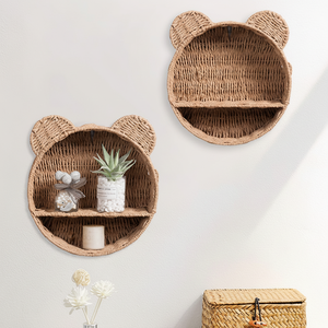 ชั้นวางของหวายติดผนังคุณภาพพรีเมี่ยมพร้อมยาทาเล็บแบบเรียบง่ายเหมาะสำหรับโชว์กรอบหนังสือและเครื่องประดับในบ้านที่มีสไตล์ - Product Image 1