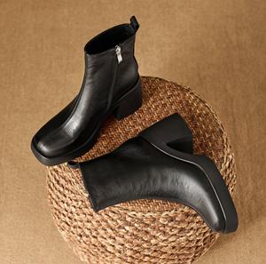 Nuevas botas de moda vintage de color sólido con punta en pico y cremalleras laterales simples para mujer, a media pantorrilla - Product Image 5