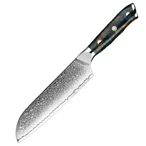Professional Damascus Steel Santoku Knife 7 Inch Japanese Kitchen Chef Knife Ultra Sharp Chopping Knife for Meat Vegetable Fruit