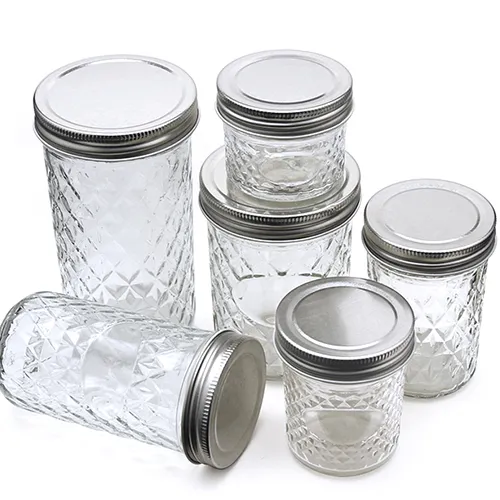 Frasco de vidro transparente para venda, atacado de diamante caviar jarra de mel de vidro transparente com boca larga e mordedor de pássaro 100/250/350/500/650ml