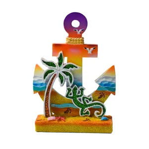 Resin Anchor Shape Turtles Lizard And Coconut Tree Sculpture Souvenir Travel Gift