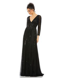 2024 hiver élégant dames à manches longues col en V profond Illusion Sequin Maxi robes pour les femmes - Product Image 6