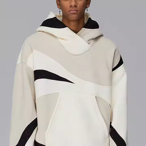 Sudadera con capucha con logotipo personalizado venta al por mayor 100% algodón americano moda Patchwork asimétrico sudaderas de alta calidad Sudadera con capucha de gran tamaño - Product Image 3