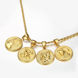 Constelación del zodiaco horóscopo signo moneda 18K oro Chapado en acero inoxidable joyería de moda collares impermeables para mujeres - Product Image 1