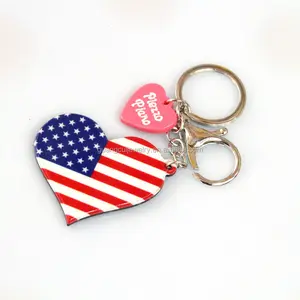 Wholesale Custom USA Souvenir Manufacturer Printed Flag Heart Acrylic Keychain