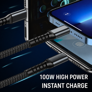 SUNGUY Cable de Carga Rápida 3 en 1 de Nailon Trenzado de 100W 5A Tipo C, Cable de Alimentación USB C para Teléfono, Laptop y Uso en el Automóvil - Product Image 2