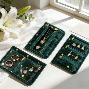 Bolsa de Joyería Portátil de Terciopelo, Bolsa de Almacenamiento de Joyería Antiarañazos para Viaje, Bolsa Plegable con Compartimentos para Aretes, Anillos y Collares - Product Image 2