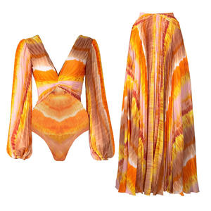 Maillot de bain une pièce à manches longues et jupe pour femme sexy maillot de bain à volants Biquini Monokini body maillot de bain plage - Product Image 2