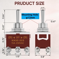 Sakelar Toggle Sementara/Berpengunci 6 Pin SPDT 3 Posisi ON-Off-ON 30A 12V/15A 250V, Sakelar Toggle Kelautan dengan Penutup Tahan Air