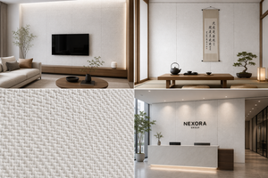 <span class=keywords><strong>Lin</strong></span> <span class=keywords><strong>blanc</strong></span> artistique à grosses fibres, effet porcelaine douce - Pierre flexible à chevrons minimaliste pour espaces zen - Product Image 6