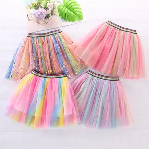Robe de soirée en tulle pour filles, tenue princesse, jupe Tutu arc-en-ciel pour enfants, 001