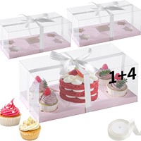 Boîte de présentation pour cupcakes avec couvercle transparent, 4/6/9/12 compartiments, avec insert pour gâteaux et muffins, emballage en carton blanc et rose pour pâtisseries