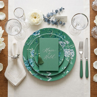 Service de table en céramique vert floral personnalisé pour mariage, assiettes en porcelaine de luxe avec motif d'oiseau, vaisselle de détail pour événements et boutiques de cadeaux