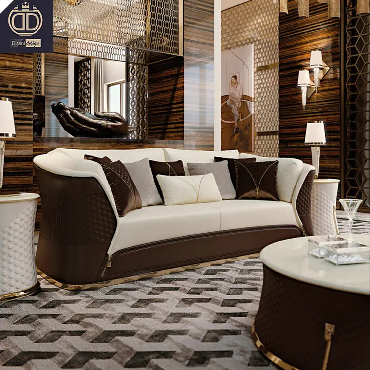 Juego de sofás modernos de cuero puro para sala de estar, muebles modernos de lujo para el hogar, color marrón