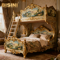 Lit superposé en bois massif marron de 1,5 m pour enfants, style château de prince, avec échelle, pour chambre d'enfant