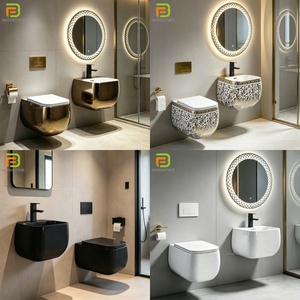 Ensemble <span class=keywords><strong>WC</strong></span> et lavabo suspendus en céramique plaqué or de luxe BF pour salle de bain d'hôtel - Product Image 3