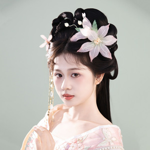 Pince à cheveux originale, design de niche, faite à la main, style ancien, fleur rose féerique, pince latérale unique, coiffe Hanfu, perm - Product Image 1