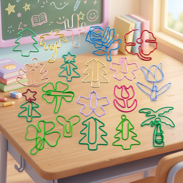 School Office Stationery Creative Cute Kinds Plants Shape Colorful Metal Paper Clip Set
