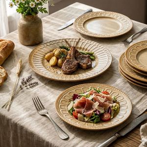 Retro Relief Design <b>Ceramic</b> Steak Salad and Pasta <b>Plate</b> Creative Minimalist Embossed Porcelain Fruit Dessert <b>Plate</b> - Product Image 1