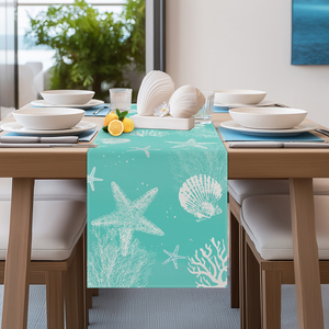 <span class=keywords><strong>Chemin</strong></span> <span class=keywords><strong>de</strong></span> <span class=keywords><strong>table</strong></span> <span class=keywords><strong>turquoise</strong></span> avec éléments estivaux, <span class=keywords><strong>chemin</strong></span> <span class=keywords><strong>de</strong></span> <span class=keywords><strong>table</strong></span> bleu océan côtier pour la maison, décoration <span class=keywords><strong>de</strong></span> <span class=keywords><strong>table</strong></span> à thème plage, étoile <span class=keywords><strong>de</strong></span> mer, coquillages - Product Image 2