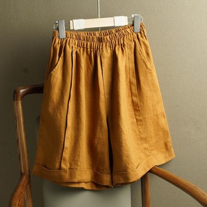 Women's Cotton Linen Shorts <b>Elastic</b> High Waist Loose Fit Casual Breathable White Beige Black Light Blue Coffee Yellow - Product Image 4