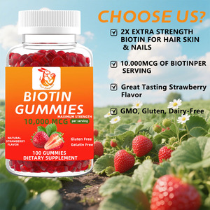 Gummies de biotine en gros d'usine avec biotine sodique favorisant la croissance des cheveux, compléments à base de plantes, saveur fraise naturelle - Product Image 5