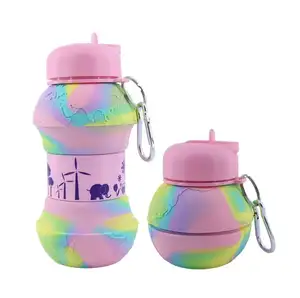 New designs portable fall-proof leak-proof children's student football silicone folding soccer ball shaped water bottle