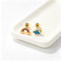 Lot de 12 paires de boucles d'oreilles clous en émail motif nuage, arc-en-ciel et fraise, en acier inoxydable, mignonnes, marque XLS, pour enfants et bébés, idéales comme cadeaux