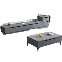 Conjunto de Mueble para TV de Madera Sólida y Mesa de Centro, Estilo Minimalista 2026, Mueble para TV con Aspecto de Piedra para Sala de Estar