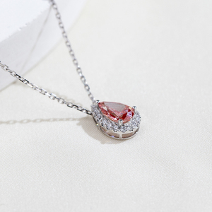 MSN-1041 Anillo de Oro Blanco de 9K con Diamante Rojo de Corte Pera Cultivado en Laboratorio, Joyería Romántica para Mujer - Product Image 1