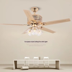 European Crystal Ceiling Fan <b>Light</b> Fixture Fandelier LED Remote 6-Speed Reversible DC Motor 52inch Blade 30-34dB Quiet High CRI - Product Image 2