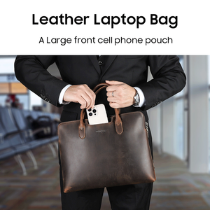 Mininalista sottile cavallo pazzo in <span class=keywords><strong>pelle</strong></span> 14.2 ''<span class=keywords><strong>borsa</strong></span> del computer portatile per gli uomini ufficio viaggi d'affari con trolley Slot per telefono anteriore - Product Image 3