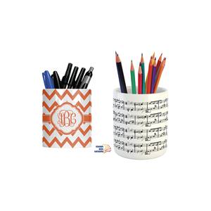 Porte-stylo personnalisé avec monogramme et motif notes de musique pour l'organisation du bureau - Product Image 1