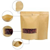 Pochette artisanale personnalisée en gros Sac en papier kraft brun à fermeture éclair avec fenêtre pour emballage alimentaire