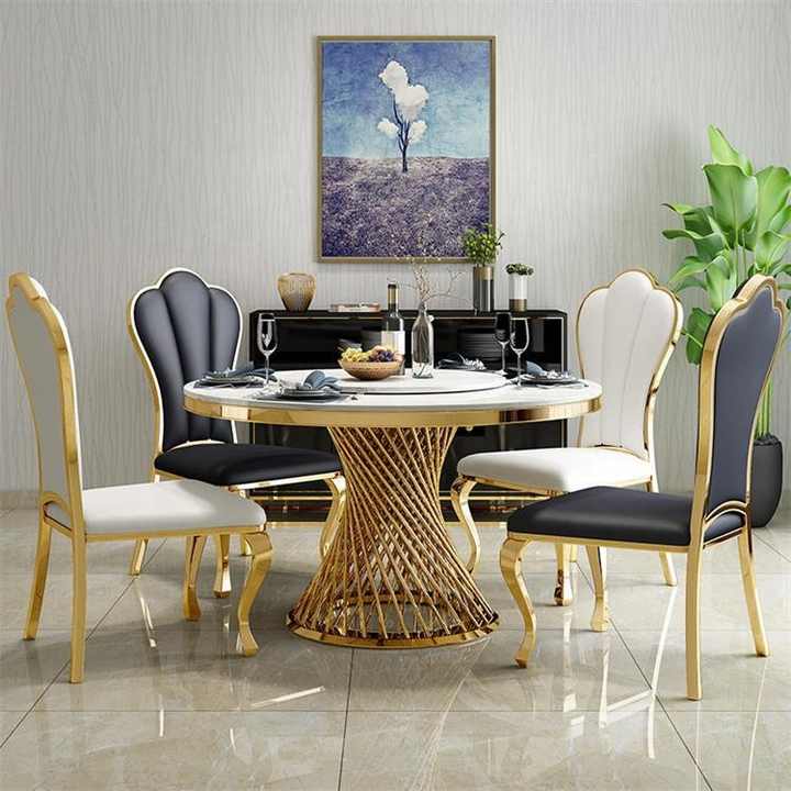 Luxury Living Room Furniture Gold Legs Round Dining Table Restaurant
