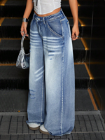 Rétro Street Style femmes taille basse jambe droite jean automne Simple froissé chat moustache coupe ample décontracté Denim