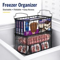 Panier de rangement pliable et empilable multifonctionnel en acier inoxydable Coovens pour congélateur coffre profond