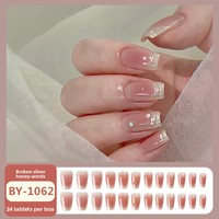 Kuku Palsu Grosir Musim Gugur/Dingin Pendek Model French Blush Nail Art Tips Cat Eye Press on Bentuk Kotak