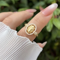 Bague ouverte en cuivre plaqué or 18 carats avec zircon incrusté de la Vierge Marie, styles ajustables, tendance et classique