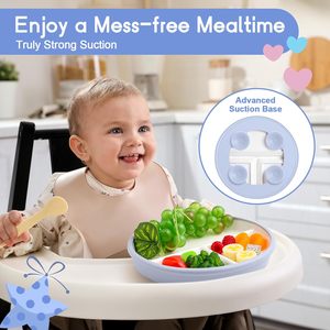 Modern Design Kids Porcelain White Plates with Silicone Sleeves <b>Microwave</b> Non-Slip Divided Baby Plates Suction Cup for Toddlers - Product Image 3