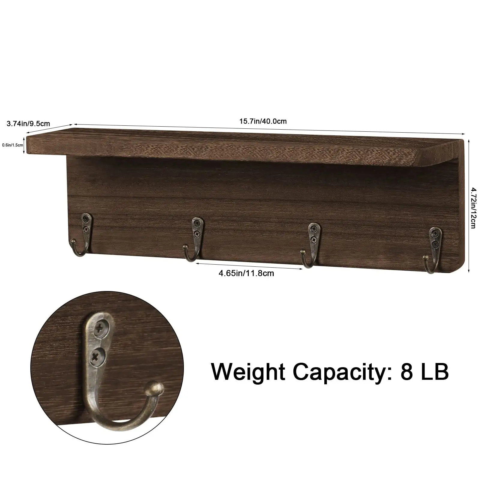 Porta Tazze In Legno Con 4 Ganci Metallici - Supporto Salvaspazio Per Tazze Da Caffè, Accessori Cucina, Gioielli - Design Floreale Nero - 6